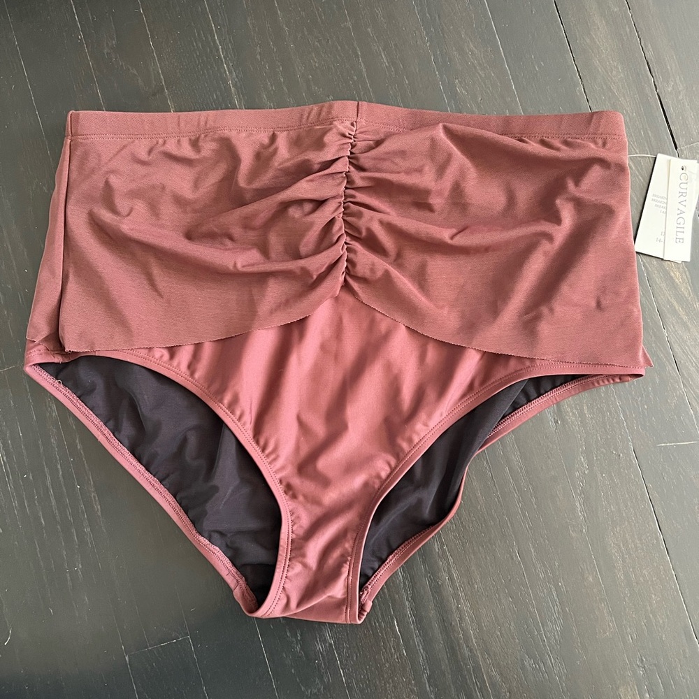 Curvagile Women High Waisted brown Bikini Bottoms Plus Size High Rise size 1X